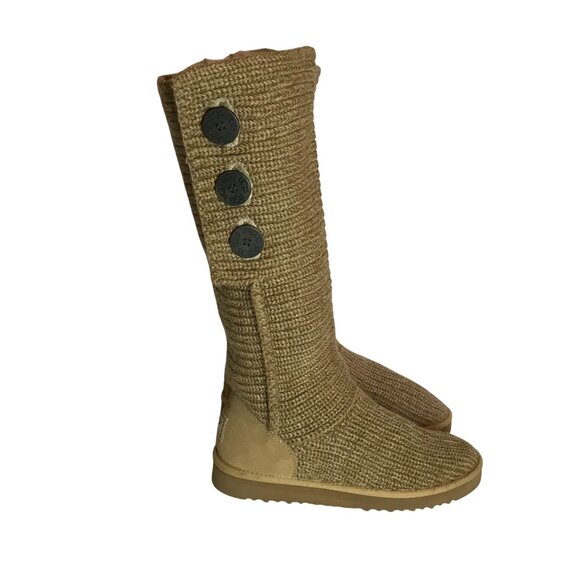 UGG Tan Classic Cardy Knit Boots Gold Tan Tall Knee High  Womens 10/41 - Picture 1 of 9